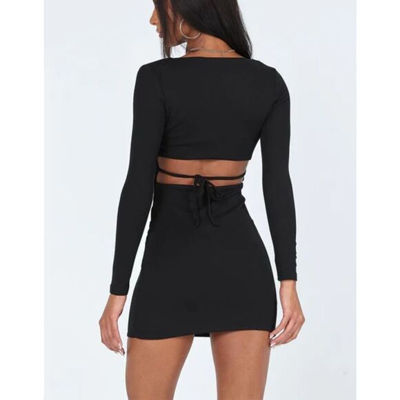 Princess Polly Nolan Mini Dress Long Sleeve Black Size 4 - Picture 6 of 8